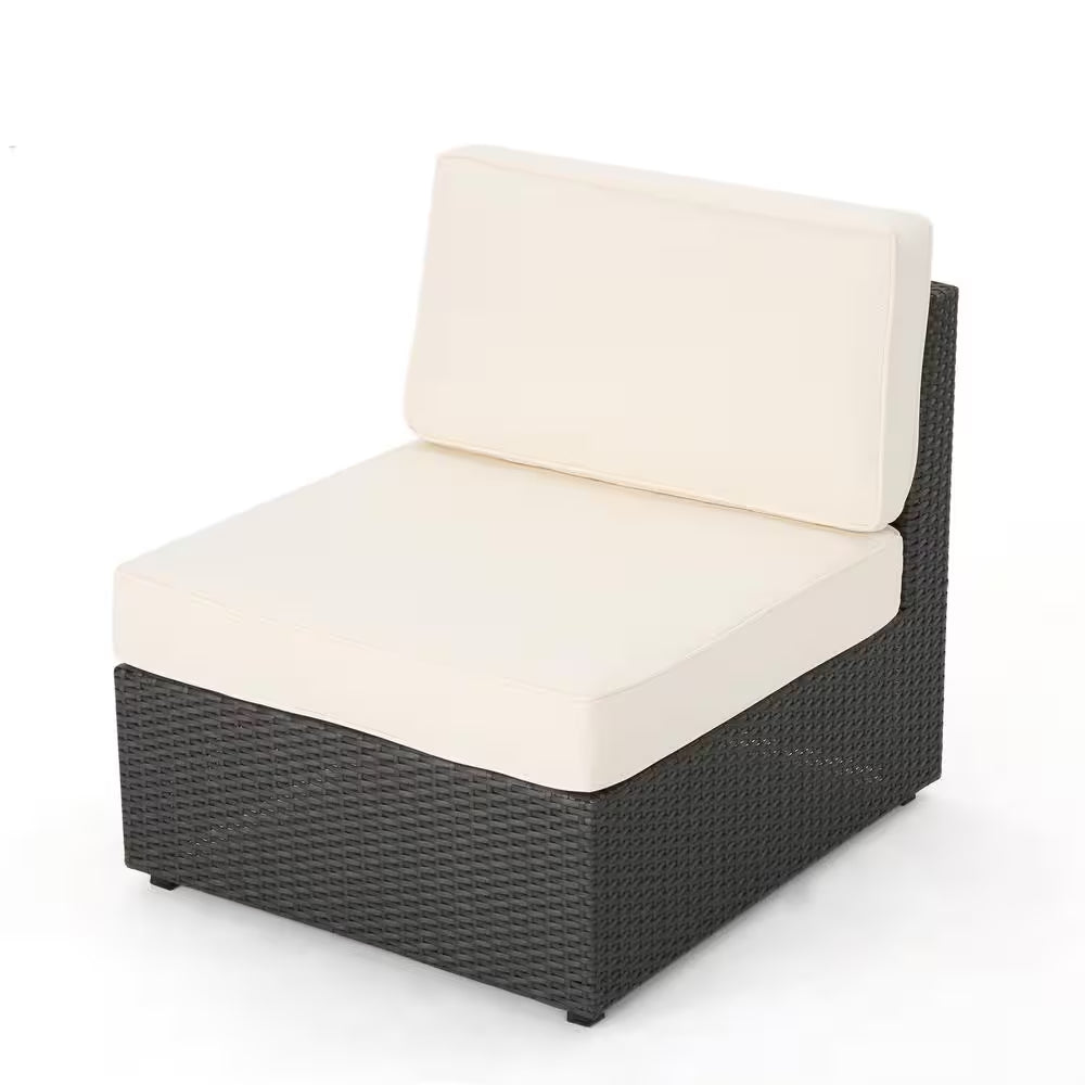 8-Piece Wicker Outdoor Patio Sectional Seating Set with White Cushions